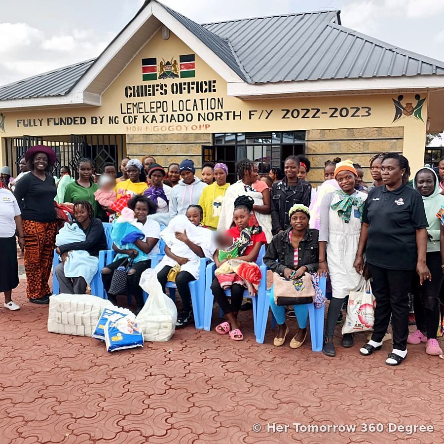 Adolescent and young mothers with their babies gathered outside the Chief's Office, Lemelepo